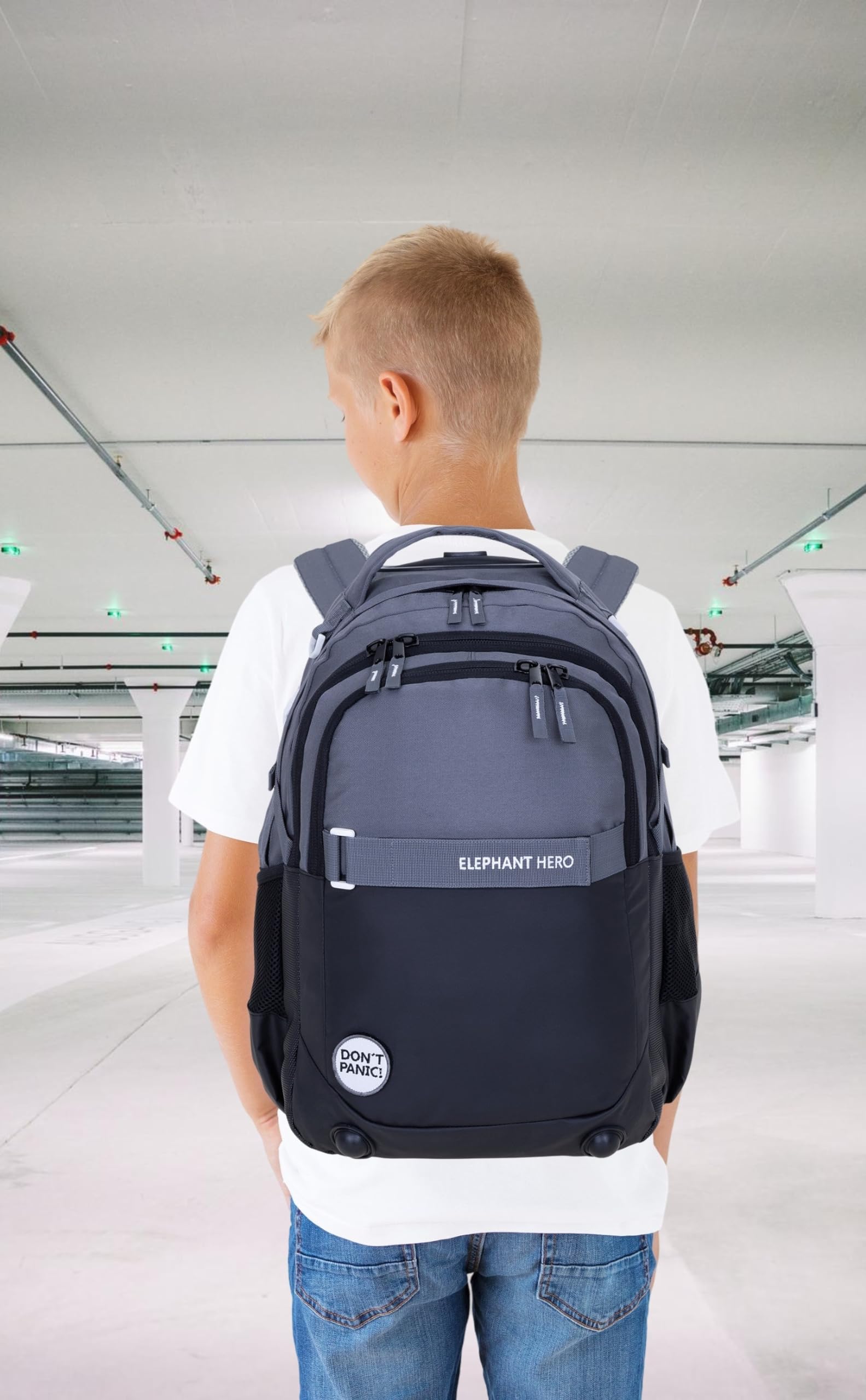 Elephant Schulrucksack 4 Teile Set Hero Rucksack 13047 CB Schwarz rtmf | Signature Jungen Mädchen Schultasche mit Sportbeutel Turnbeutel Mäppchen Flasche Anthrazit