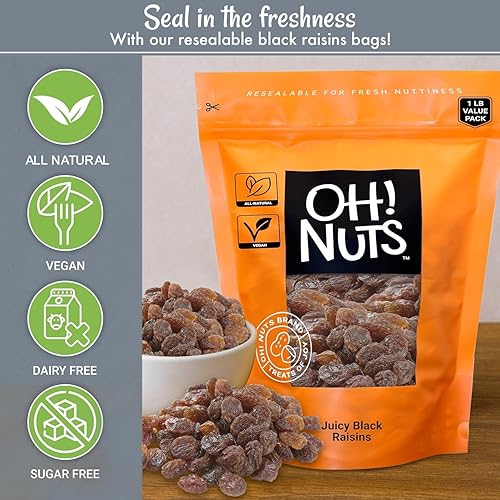 Miniatura 6 de Oh! Nuts Pasas negras – 1 libra – Fruta seca – Sin azúcar añadido – Bocados de frutas deshidratados – Empaquetado en bolsa de cierre de cremallera