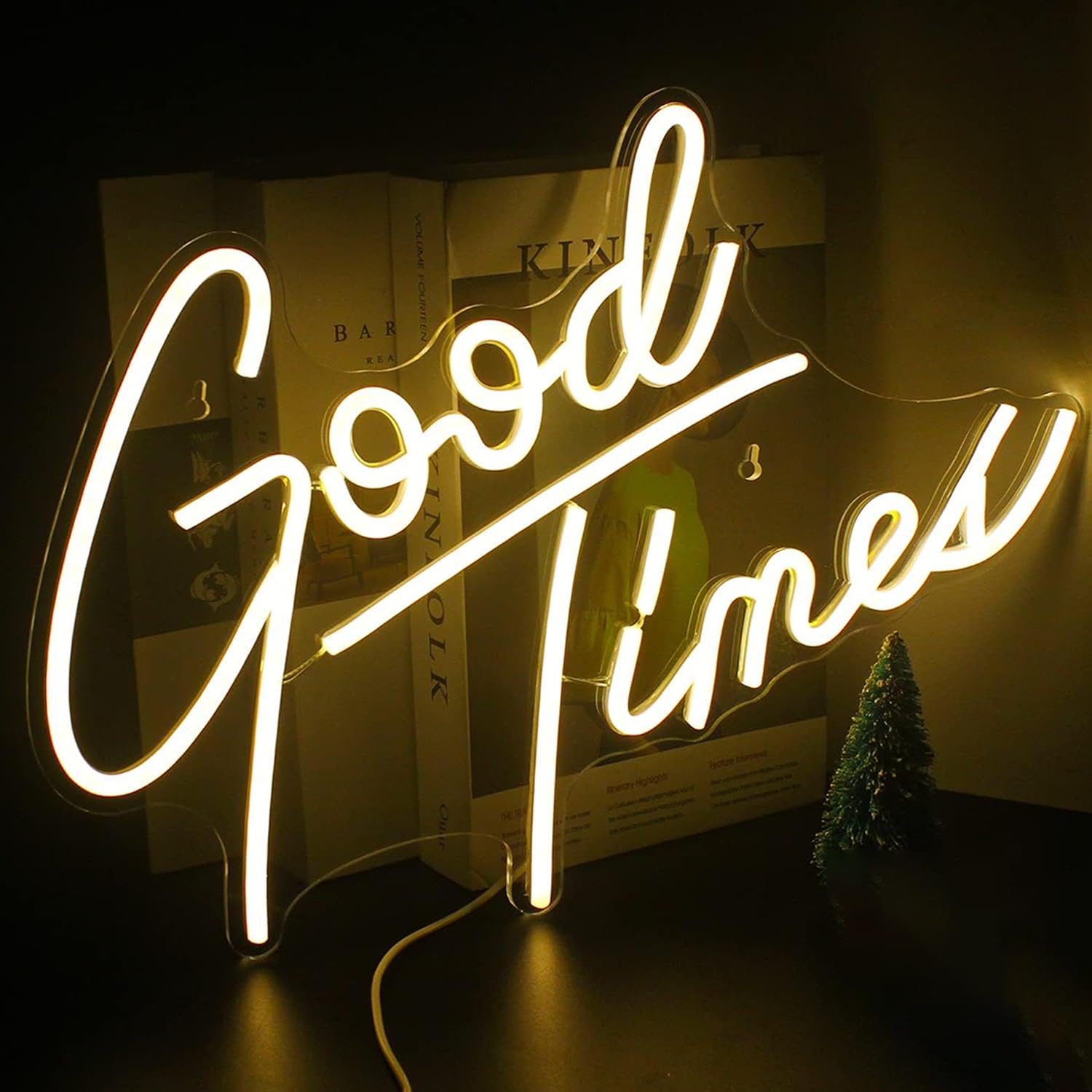 Looklight Neonschild Warmweiß Good Times Neonschilder LED Neonlicht USB-betriebene Buchstaben LED- Leuchtreklame für Hochzeit, Geburtstag, Jahrestag, Party, Schlafzimmer, Bar, Pub
