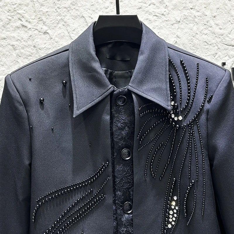 Strass et perles patchwork sur veste haut de gamme homme