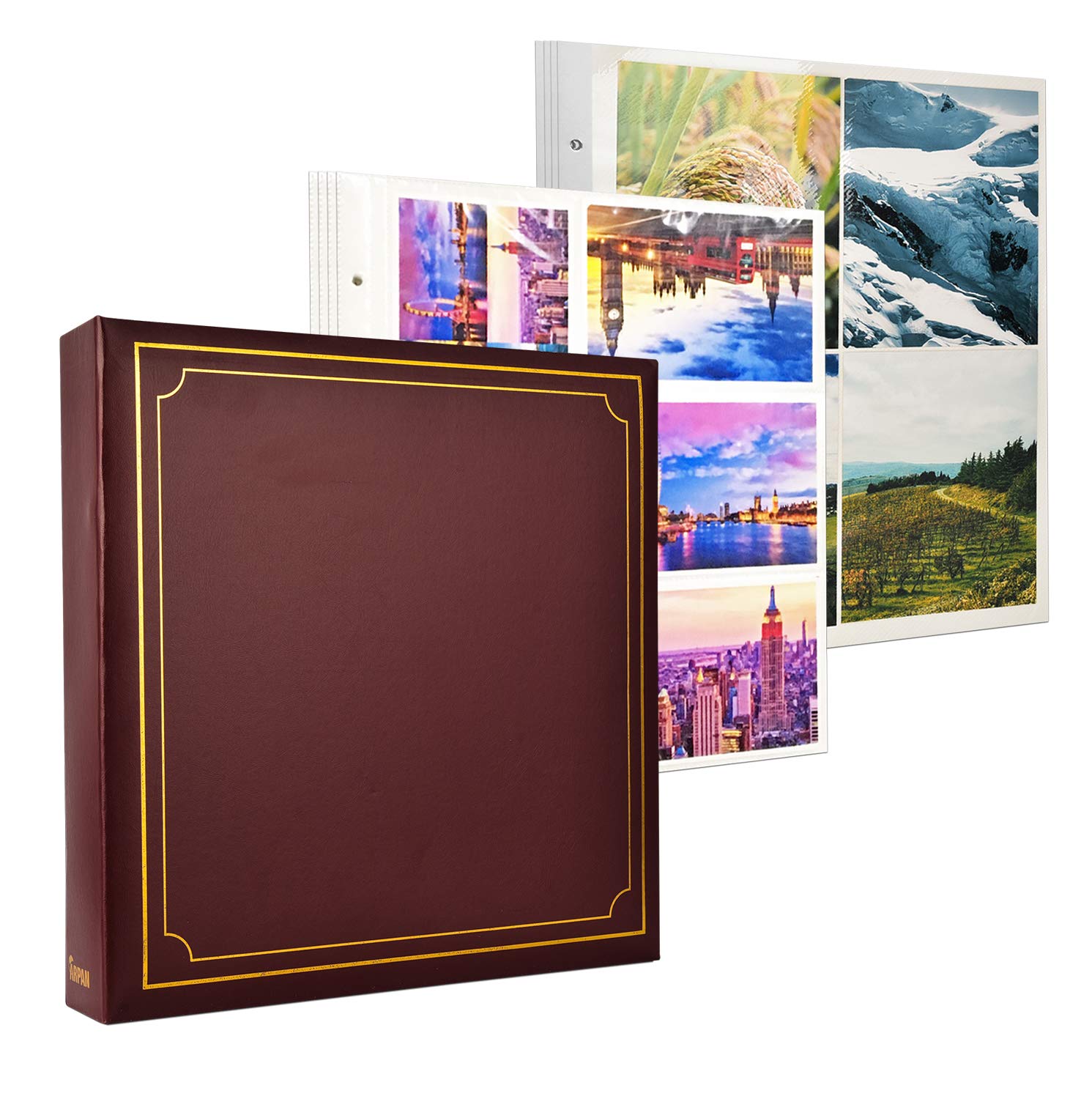 Arpan Extra-Large 3-Ring Binder 20 Self Adhesive Sheets- 20 Slip in Sheets Case, Ring Binder 6x4"/ 10x15 cm Padded Photo Album (Burgundy)