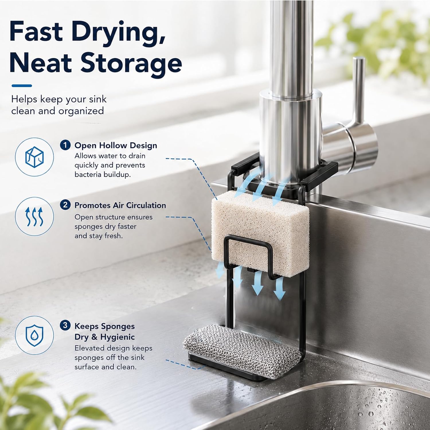 Faucet Sponge Holder,Sink Sponge Holder Hanging Fix Around Faucet For Home