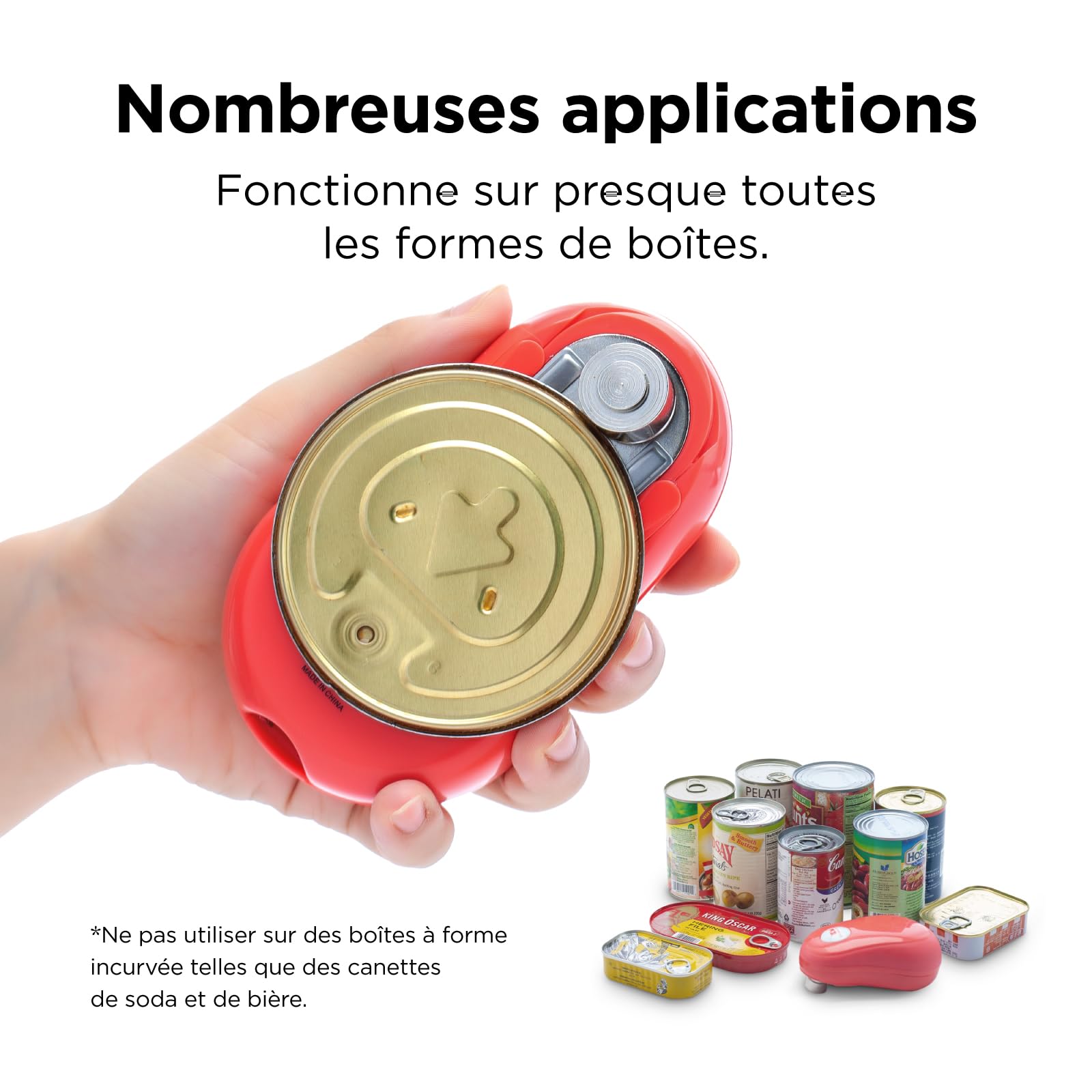 Ouvre-boîte One Touch Kitchen Mama : ouvre-boîte par simple pression sur un bouton. Arrêt automatique quand la tâche est terminée, ergonomique, bord lisse, sans danger pour les aliments (Rouge)