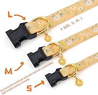 Vista 3 de Collar de perro de algodón hecho a mano para perros pequeños, medianos y grandes, margarita amarilla con colgante, lindos collares de perro (M)