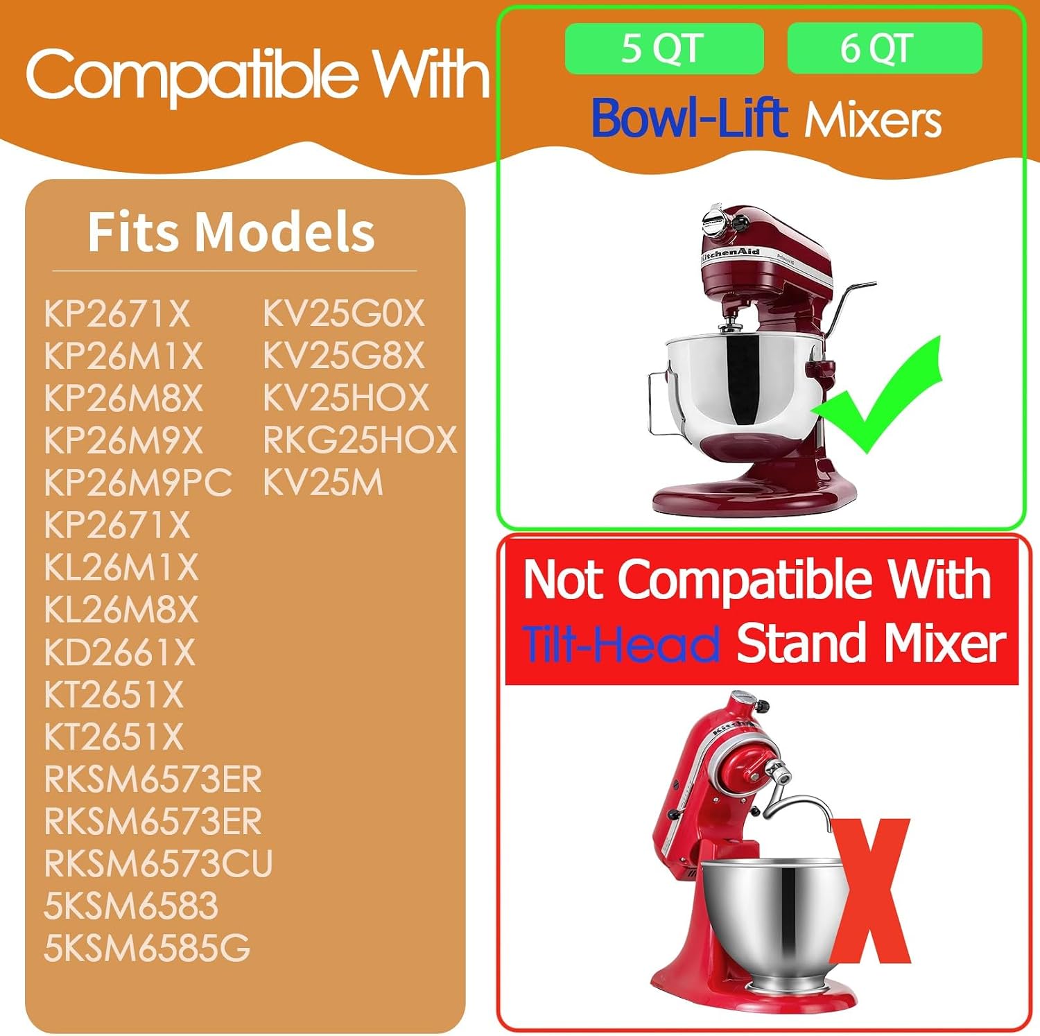 Spiral Coated Dough Hook Attachments for Kitchenaid Stand Mixer Bowl-Lift, Metal Dough Hooks Fits Models KV25G0X, KV25G8X, KV25H0X, KP26M1X, KP26M8X, KL26M8X