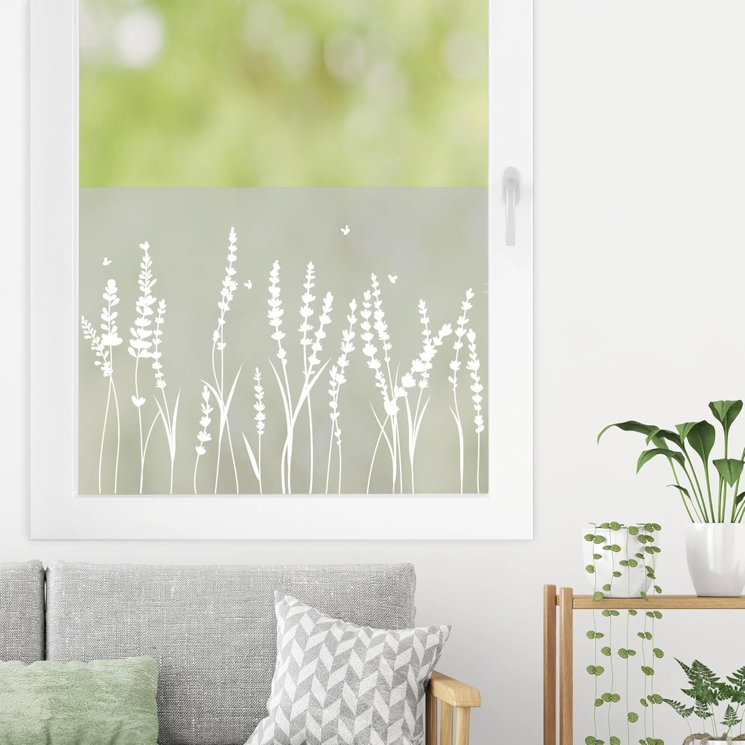 Sichtschutzfolie Lavendel Florale Fensterfolie Fensterdeko Milchglasfolie Wiederverwendbar Sichtschutz, 75 cm hoch, 110 cm breit