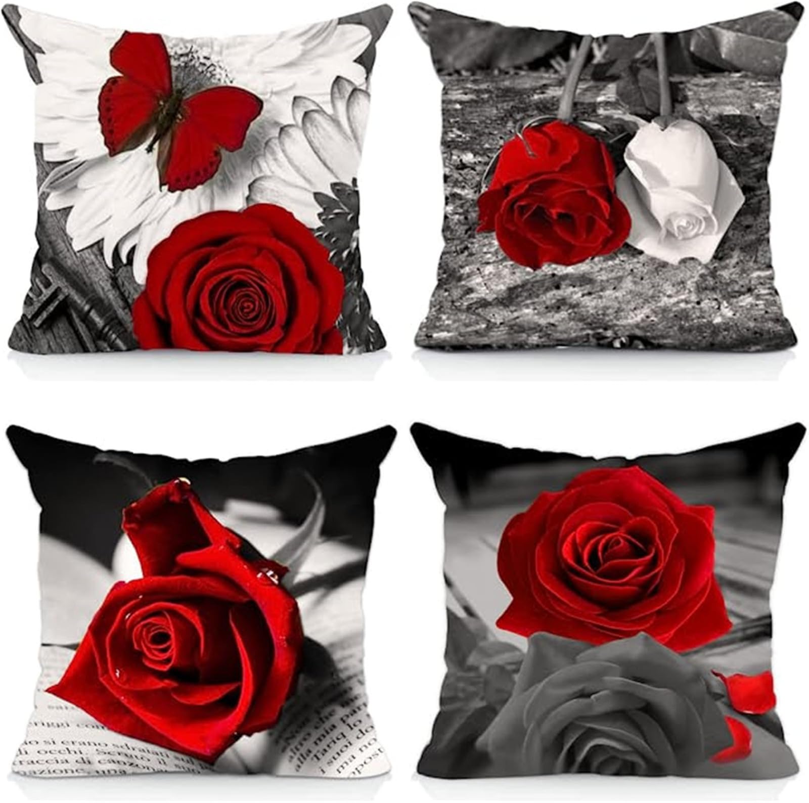 Taie d'oreiller extérieure et intérieure en lin 65x65cm rose rouge pour salon cosy