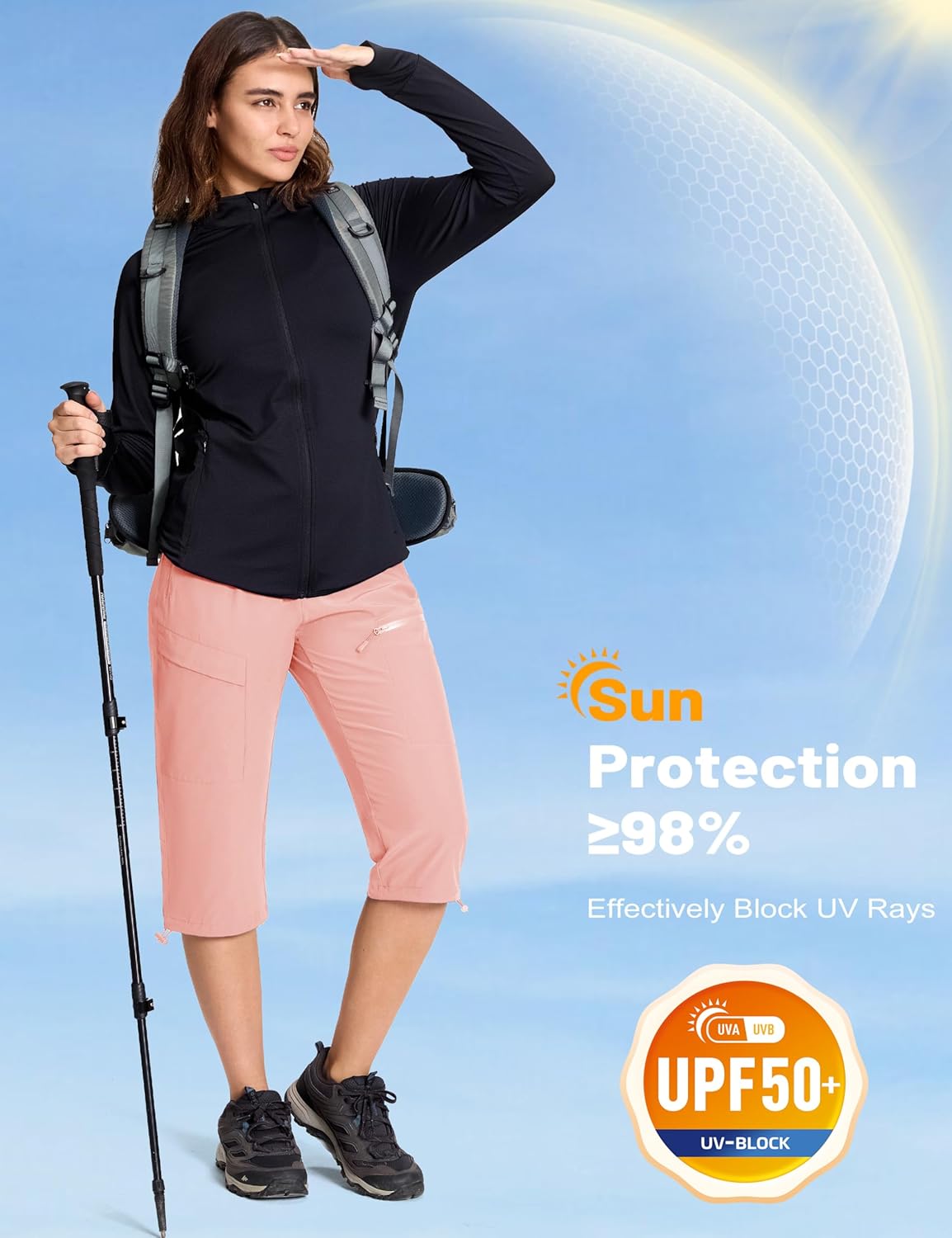 MAGCOMSEN Women's Hiking Capri Pants UPF 50+ Lightweight Quick Dry Casual Golf Cargo Crop Pants with 5 Pockets Summer - Image 3