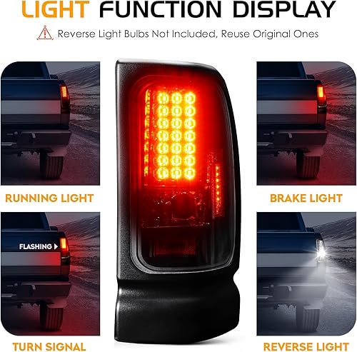 Miniatura 2 de Bomusou Conjunto de luz trasera + tercera luz de freno kit LED para Dodge Ram 1500 1994-2001, Dodge Ram 2500 3500 1994-2002, luces traseras y luz de