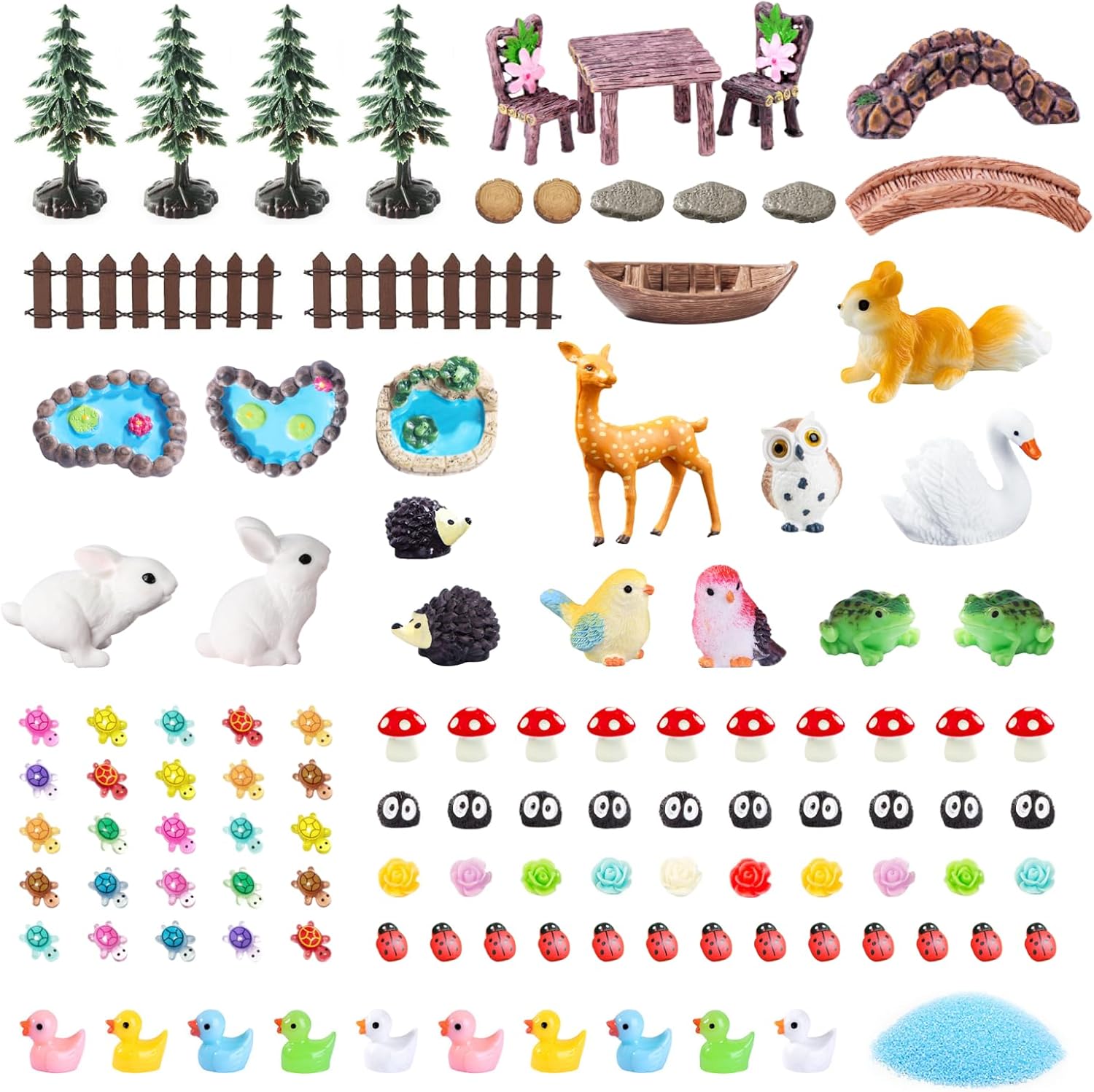 115 Pcs Fairy Garden Accessories Outdoor Kit Mini Fairy House Decor Resin Mushroom Cottage with Elves, Deer, Bunny, Squirrel, Owl Figurines for Miniature Garden, Yard, DIY Village Decoration