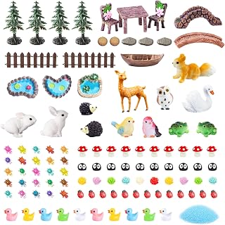 111 Pcs Mini Garden Accessories Decorations Outdoor Kit Resin Mini Figurines Owl Bunny Squirrel and More for Miniature Garden, Yard, DIY Village Decoration