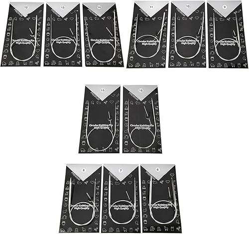 Miniatura 8 de Aguja de tejer circular, 11 piezas de acero inoxidable de 43/65/31.5 in de acero inoxidable de varios tamaños, kit de tejido de aguja de tejer