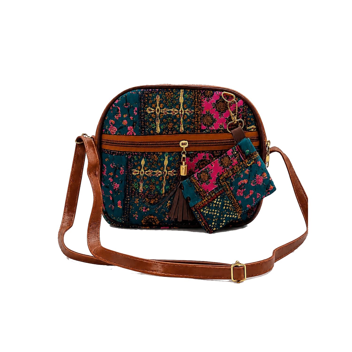 Boho Floral Patchwork Crossbody Bag with Tassel Zipper Pull, Adjustable Strap, Includes Mini Pouch-picture-37