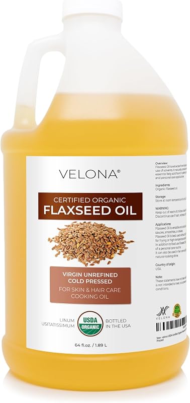 velona Óleo de Linhaça Orgânico USDA, Prensado a Frio e Não Refinado, 1,89 L