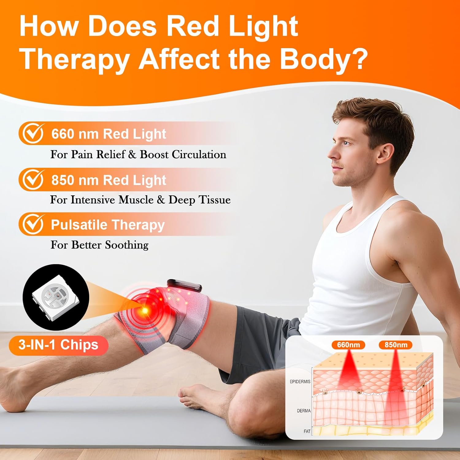 Knee Massager with Heat and Red Light Therapy and Vibration, 660nm & 850nm Infrared Red Light Therapy for Pain Relief, 5000mAh Protable Rechargeable Heated Brace for Knee,... 4 Knee Massager with Heat and Red Light Therapy and Vibration, 660nm & 850nm Infrared Red Light Therapy for Pain Relief, 5000mAh Protable Rechargeable Heated Brace for Knee,... - Image 2