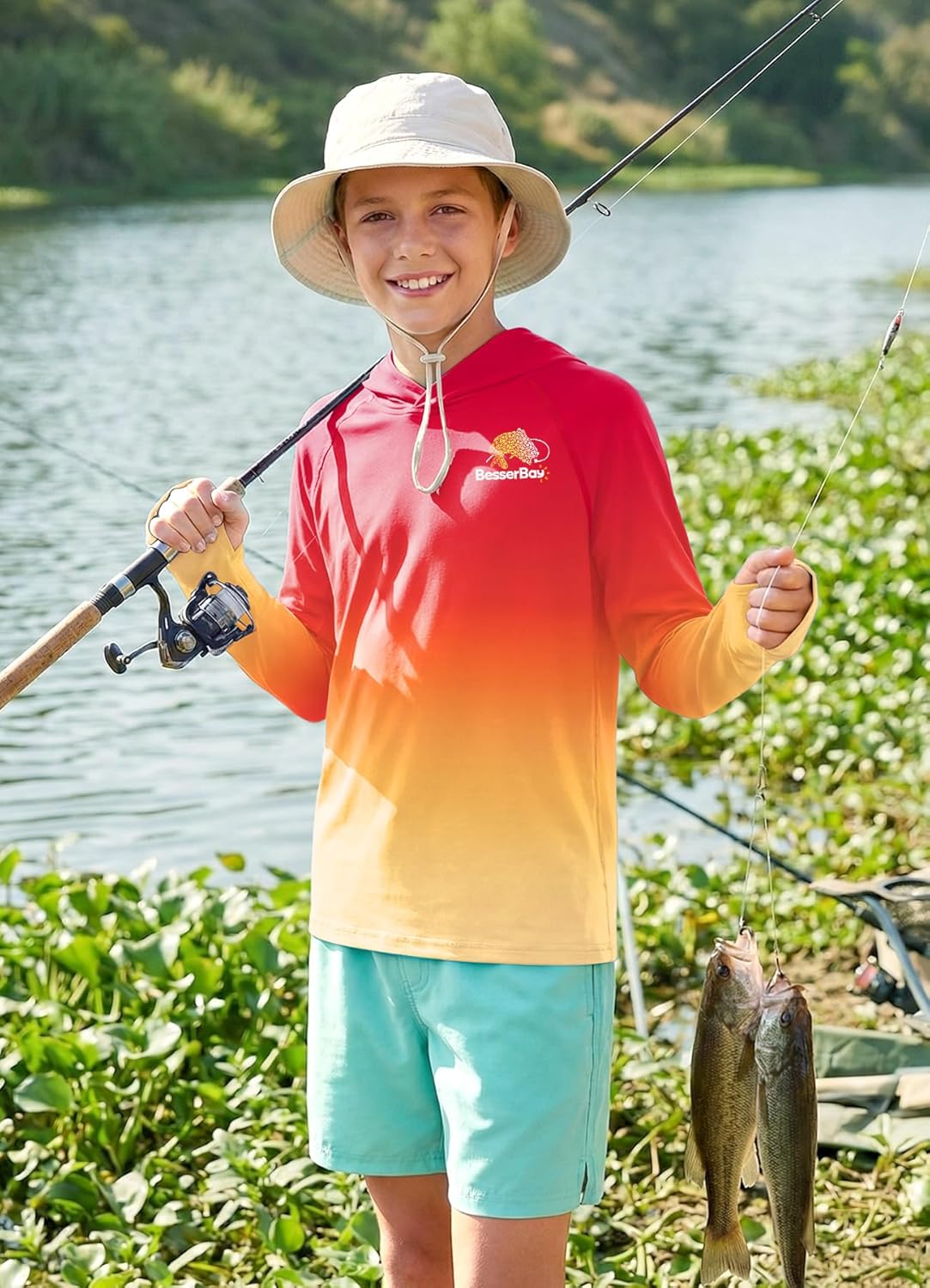BesserBay Boys Fishing Shirt UPF 50+ Hooded Rash Guard 5-14 Years