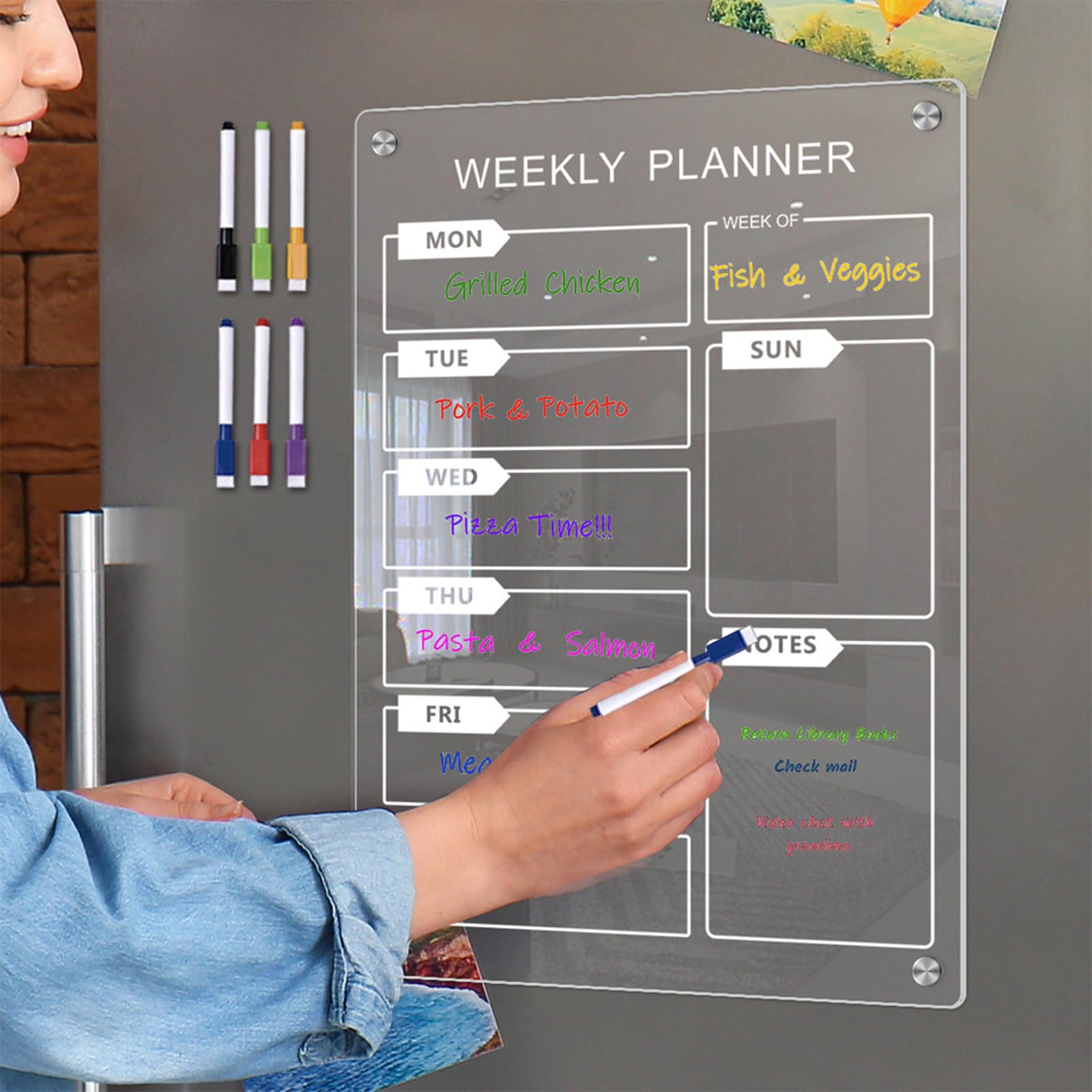 Akrylowy kalendarz na lodówkę, tygodniowy planer do wycierania, akrylowy miesięczny planer, przezroczysta akrylowa tablica whiteboard, sucha tablica magnetyczna do wycierania na lodówkę, miesięczna i