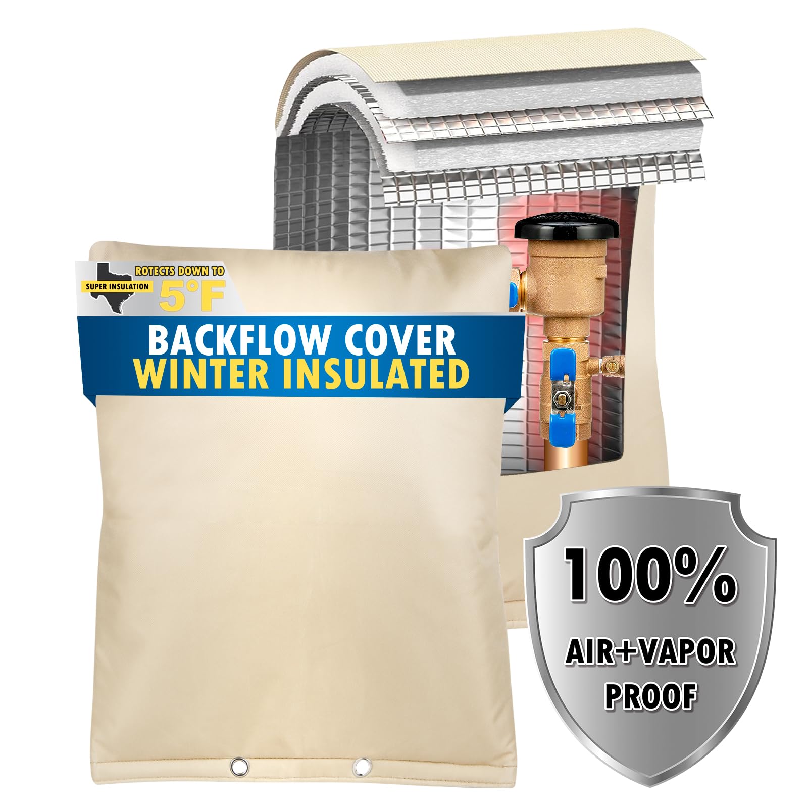 Photo 1 of Backflow Preventer Insulation Cover, (5°F) Actgan 16"X20" 5 Layers Outdoor Pressure Vacuum Breaker Sprinkler Valve Faucet Cover for Winter Freeze Protection Beige