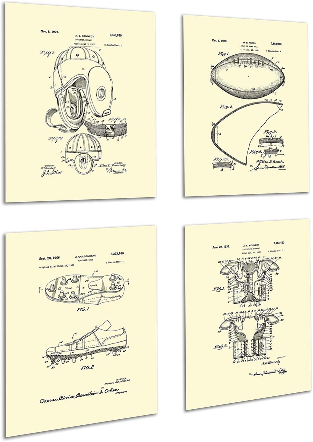 Gnosis Picture Archive Football Decor Set of 4 Unframed Football Art Prints Patents_Football_Crm4A