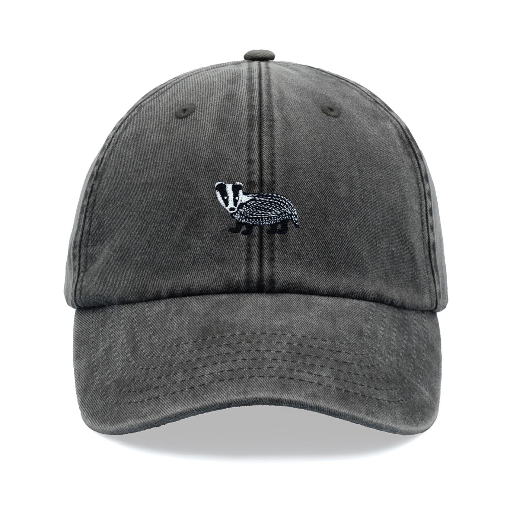 Badger Baseball Cap Vintage Washed Unisex Dad Hat Adjustable Black