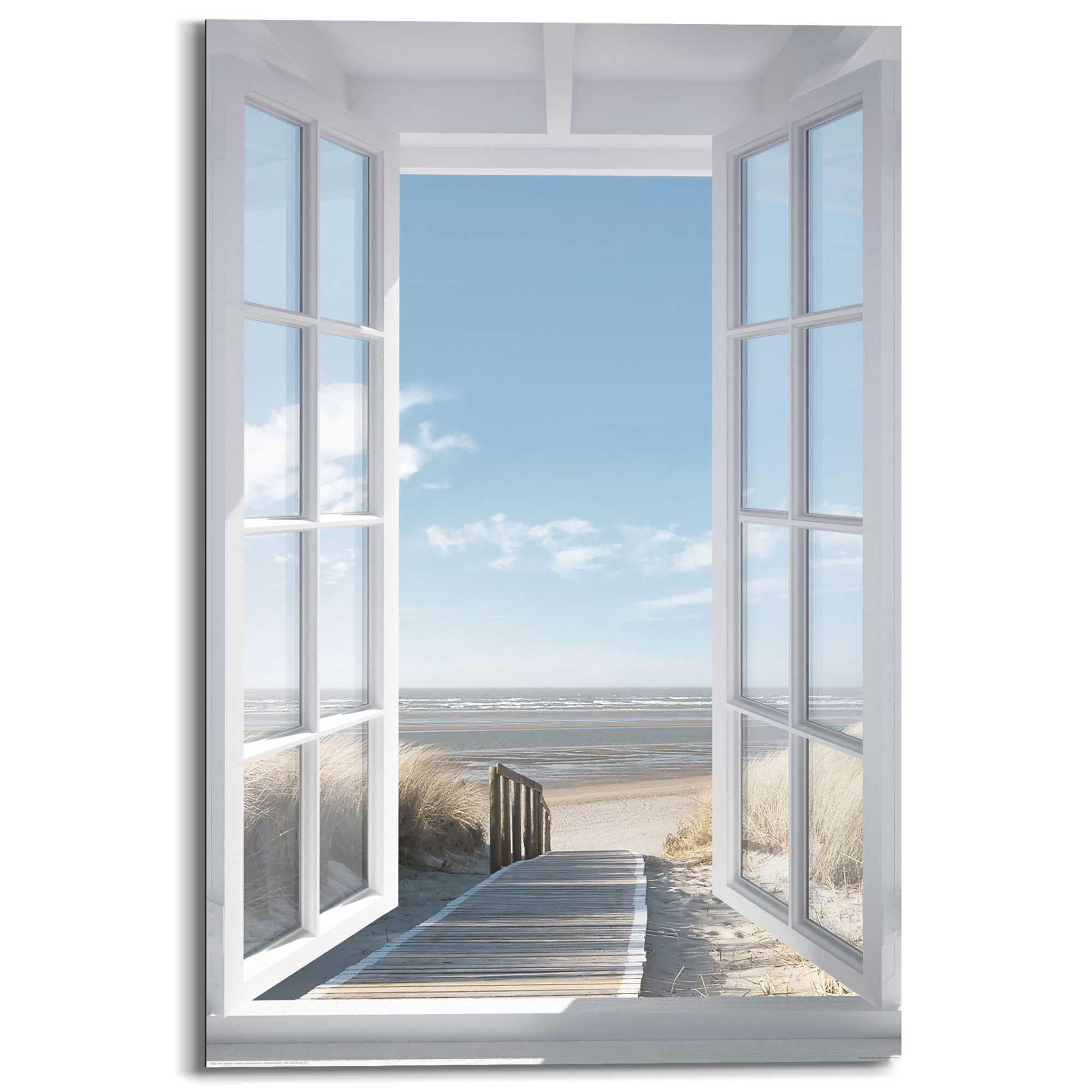 REINDERS Wandbild Wanddeko Fenster zur Nordsee 90x60 cm Blau MDF