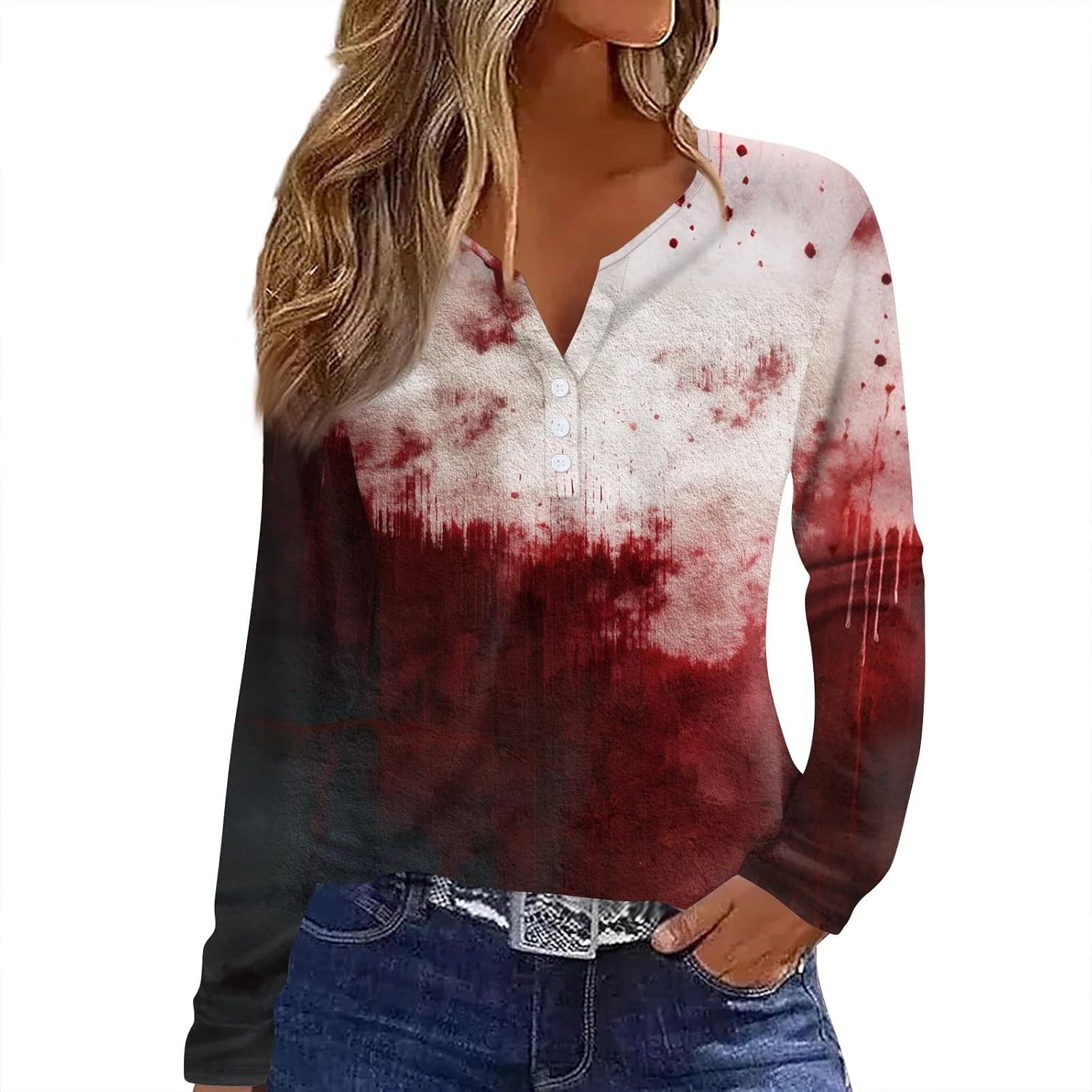 Womens Halloween Fall Long Sleeve V Neck Graphic Shirts | Women's Dressy Tops And Blouses, Womens Printed T Shirts, Cotton Blouses for Women Dressy Casual, Casual