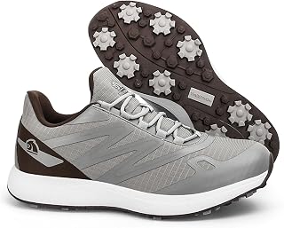 TECDOTO Golf Shoes Mens Spikeless Waterproof Leather Golf Shoes for Golf Training Sneakers Big Size Wide Fitting Casual Outdoor Sport Training Shoes, Light-blue-8.5UK