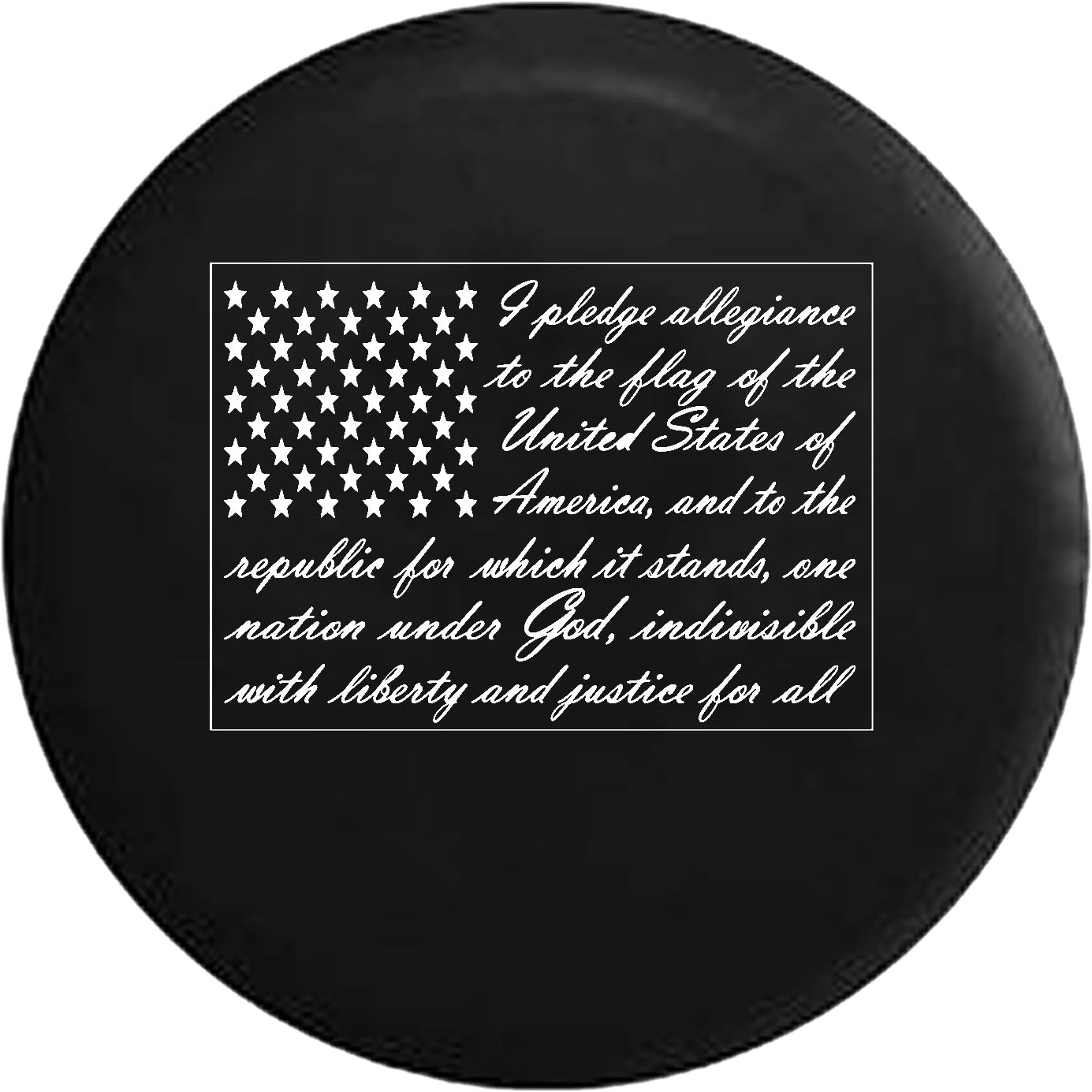 Pledge of Allegiance - United States Patriotic Flag Spare Tire Cover fits SUV Camper RV Accessories White Ink 35 in