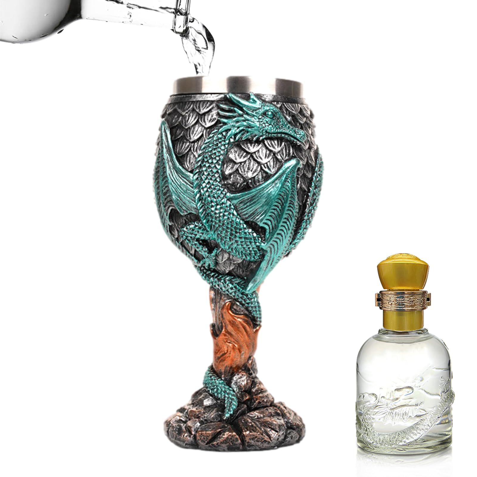 Copa de dragón medieval de acero inoxidable que mantiene tus bebidas frías