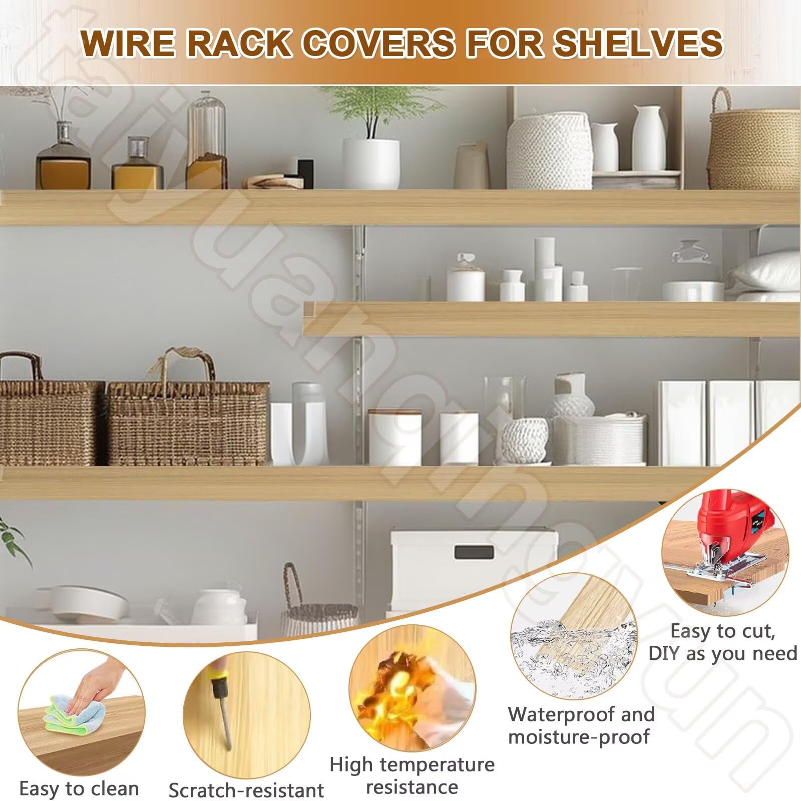 5 coperture impermeabili per mensole in finto legno, 50,8 x 35,6 cm, perfette per dispensa, cucina, armadio e bagno di altezza 7,6 cm