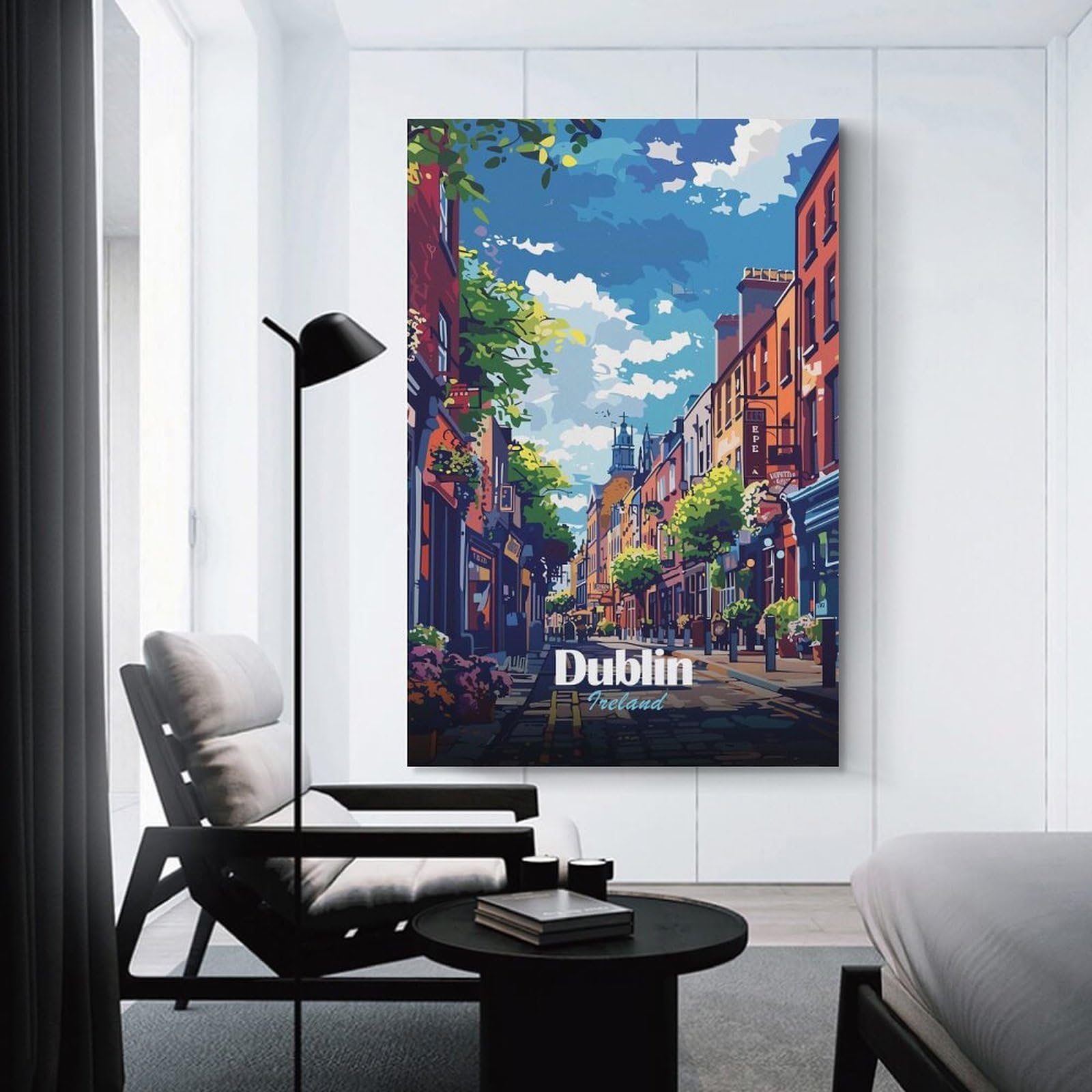 Junmoney Home Decor Wall Art Dublin, Ireland Street View Illustration, 24x36inch(60x90cm), for Workspace Walls, Study Corners Or Bedrooms, A Smart Decor Choice for Study Walls