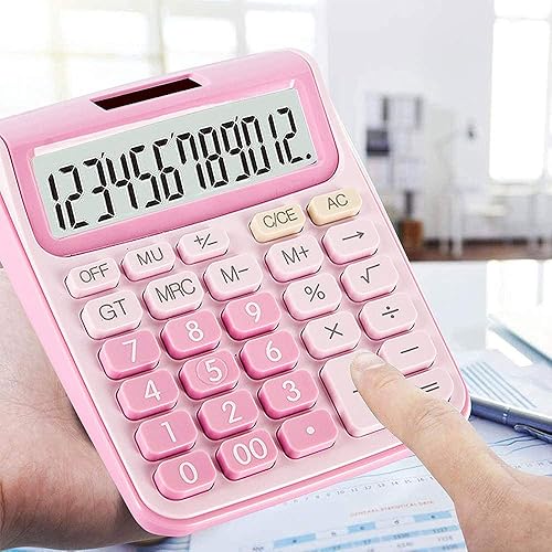 Miniatura 5 de Calculadora estándar básica de escritorio de 12 dígitos con pantalla LCD grande y botón sensible, energía solar y batería dual para oficina,