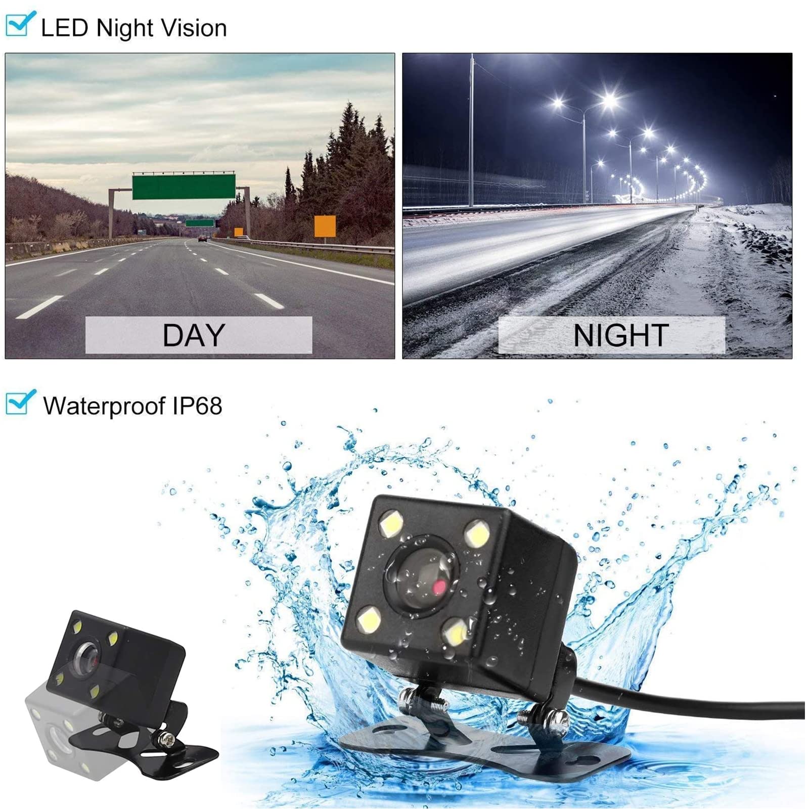 OBEST Kit Cámara Trasera Inalámbrica WiFi con Monitor 4,3 Pulgadas | Camara Marcha Atrás IP67 Resistente al Agua + TFT Monitor Set