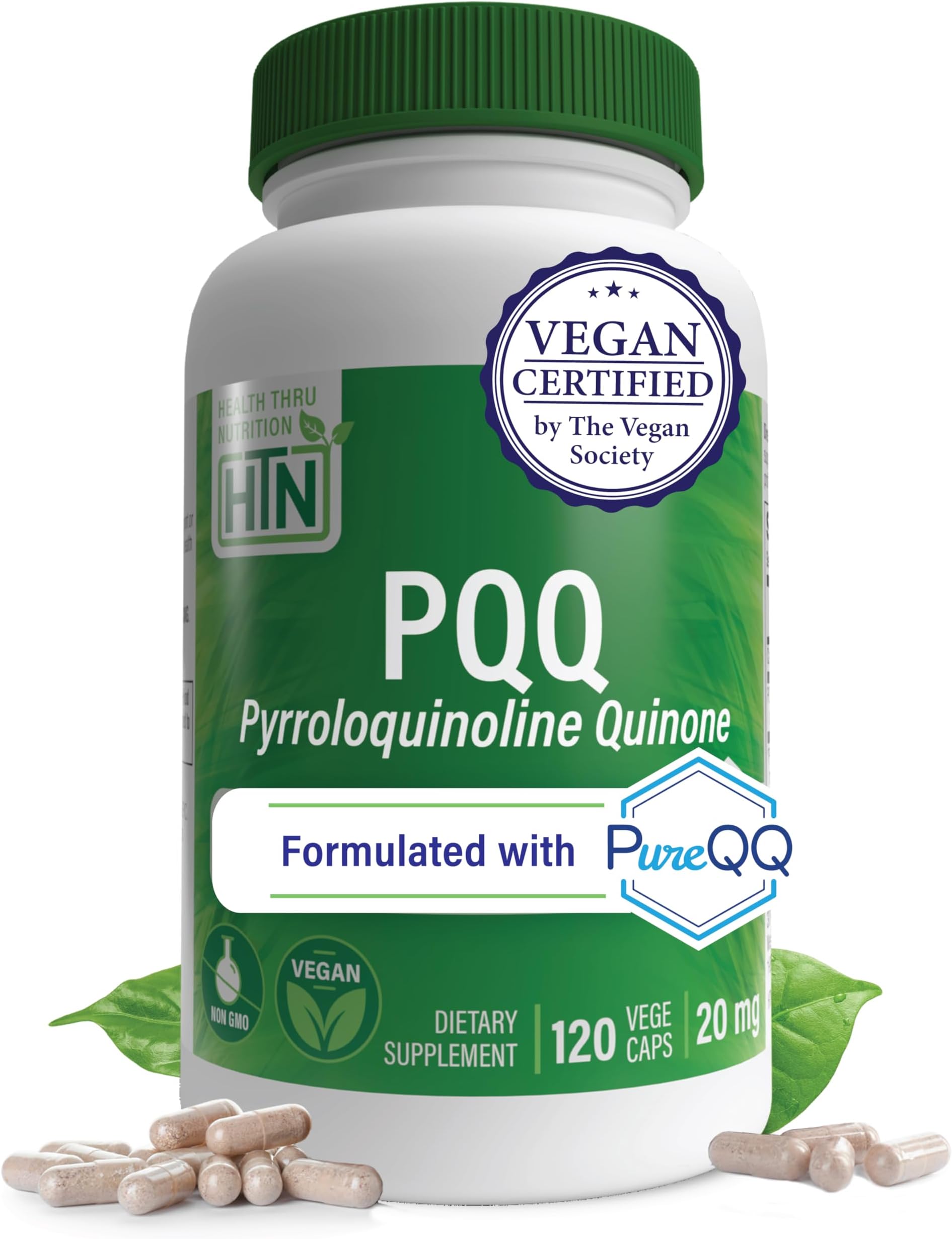 Health Thru Nutrition PQQ 20mg Pyrroloquinoline Quinone as PureQQ | Vegan Certified, Non-GMO Gluten Free | Promotes Motochondrial Biogenesis (Pack of 120)
