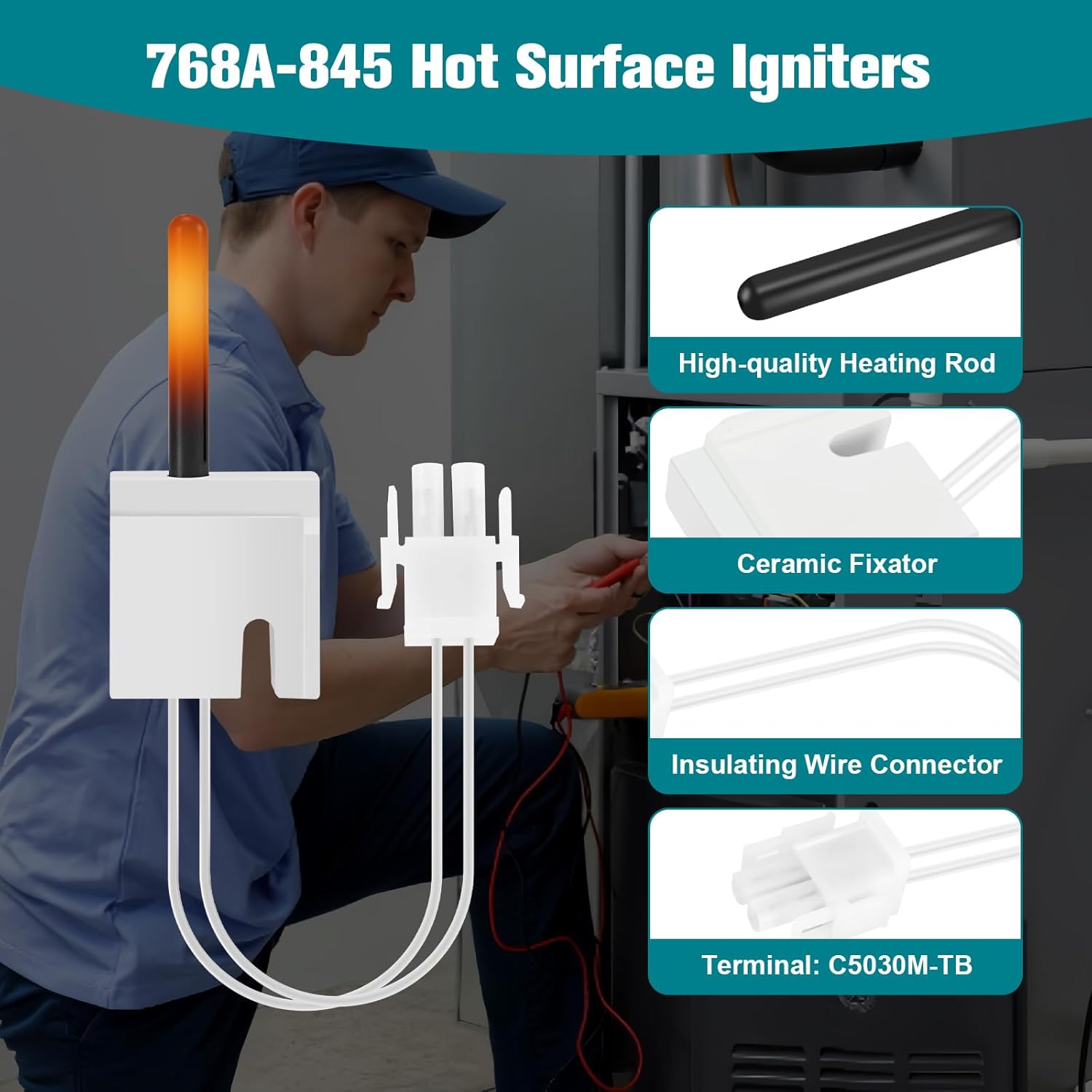 Upgraded 768A-845 Furnace Hot Surface Ignitor Replacement Compatible with Emerson White-Rodgers Trane Silicon Nitride Ignitor, 768A-845 Replace 768A-5 IGN00104 X13130524010 B340970P01