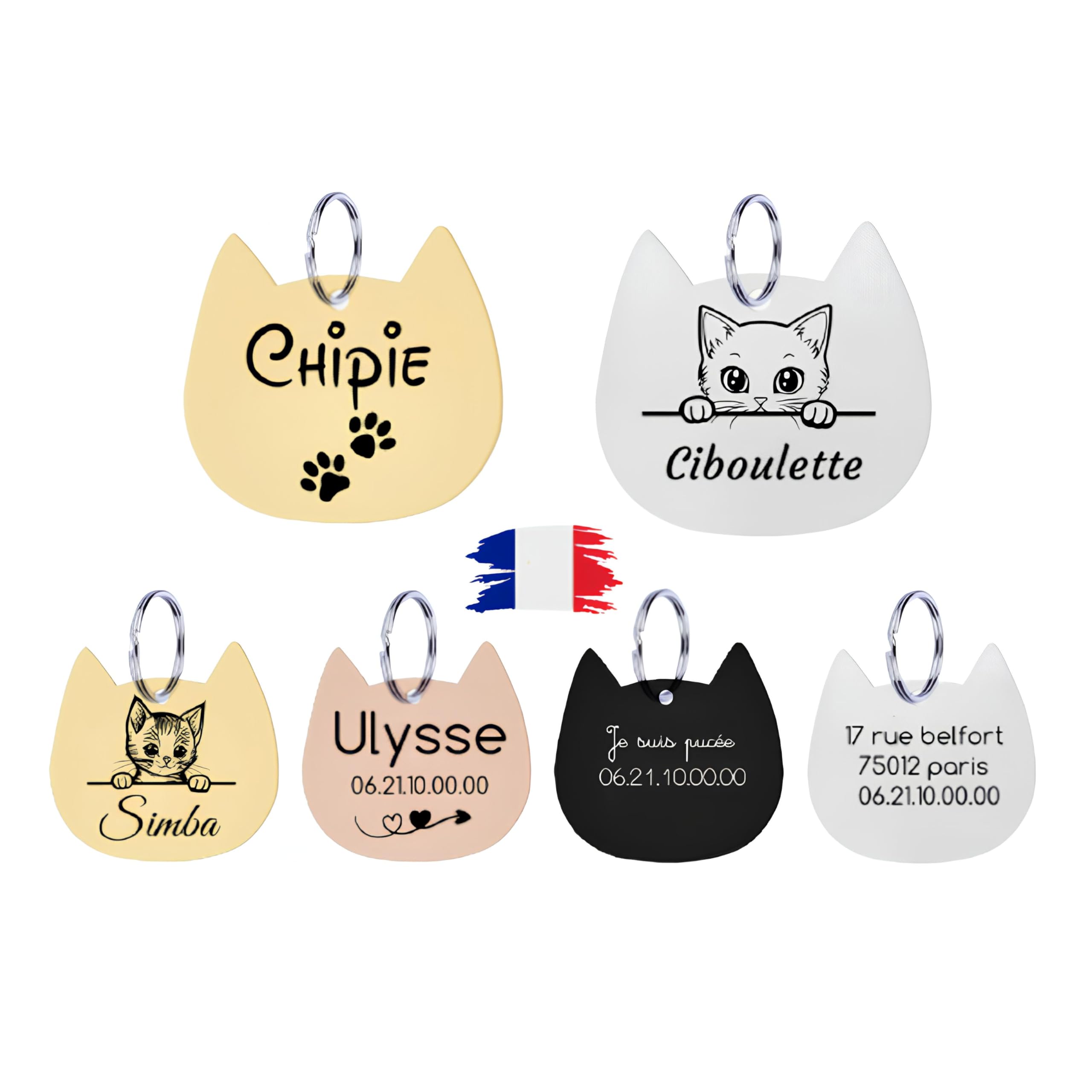 Medaille chat avec gravure personnalisée - Gravure Laser En France - Pendentifs porte adresse pour colliers chat - Medaille chat personnalisable en acier inoxydable avec gravure prénom adresse