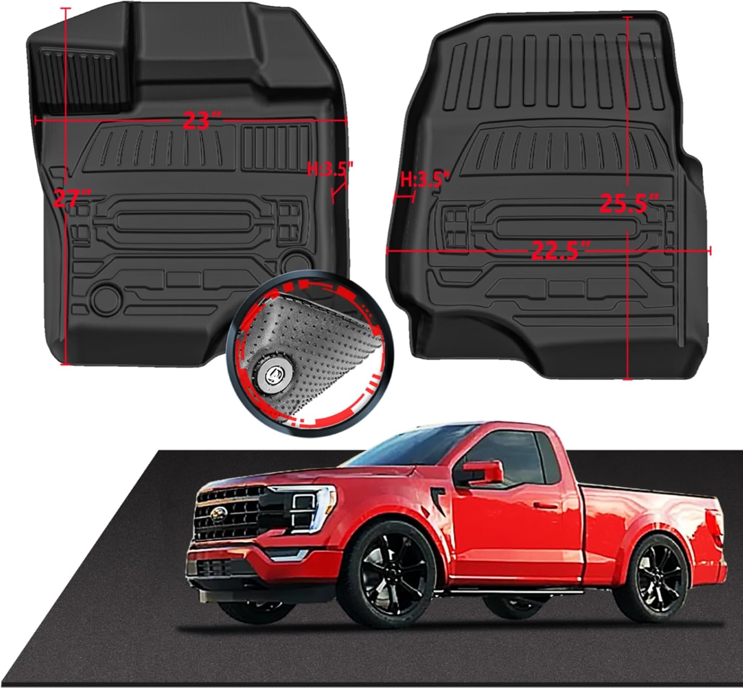 2021-2023 Ford Bronco 4 Door (Not for Sport) Floor Mats, All-Weather 3D Custom Fit Floor Liners for 1st 2nd Row and Trunk Mat, Anti-Slip Odorless TPE Mats with Detachable Weather Strips, Easy to Clean