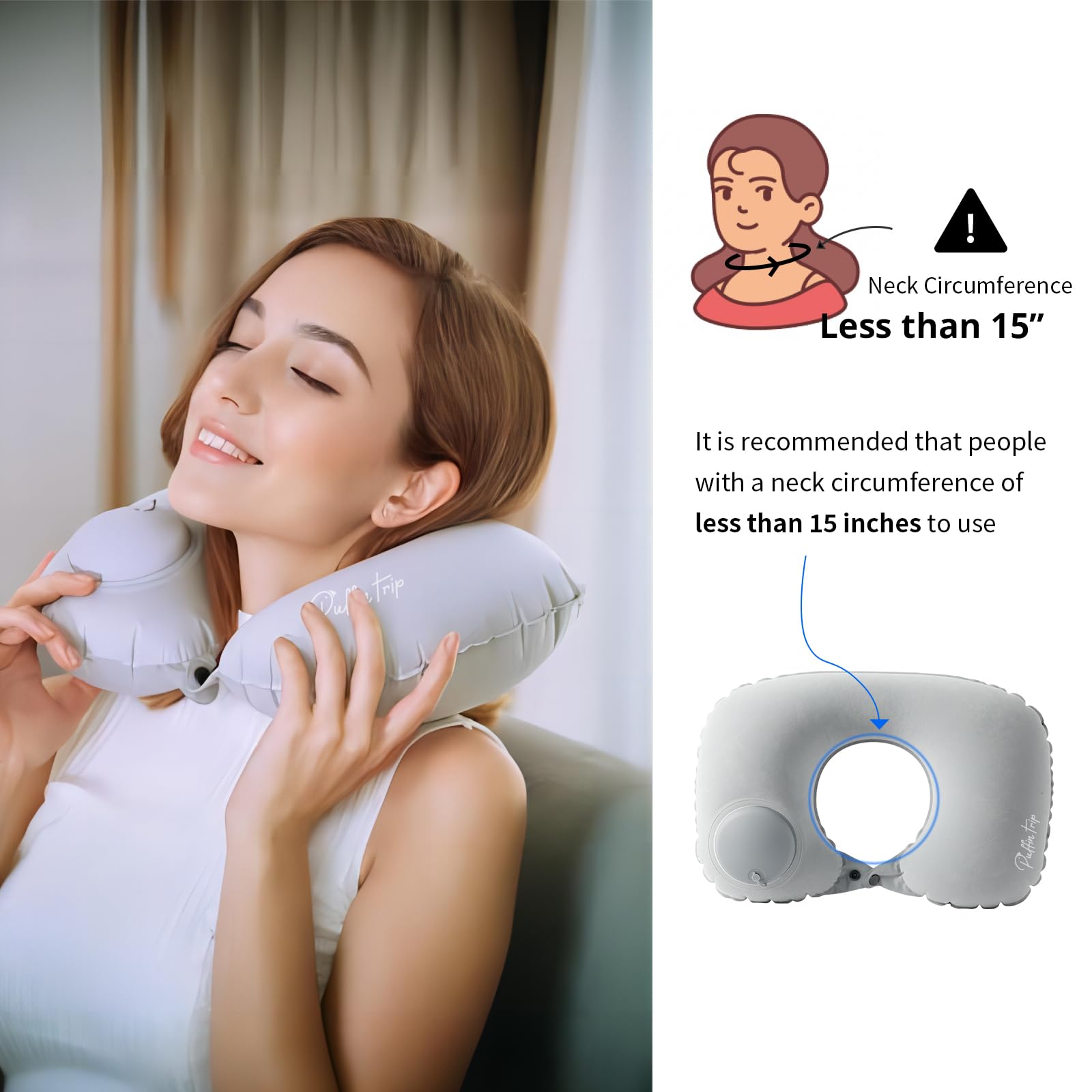 PUFFIN TRIP Ultralight Inflatable Travel Pillow Neck Pillow Press to Inflate Compressible Lumbar Support While Camp Travel Cars Office Home PeacockBlue 2