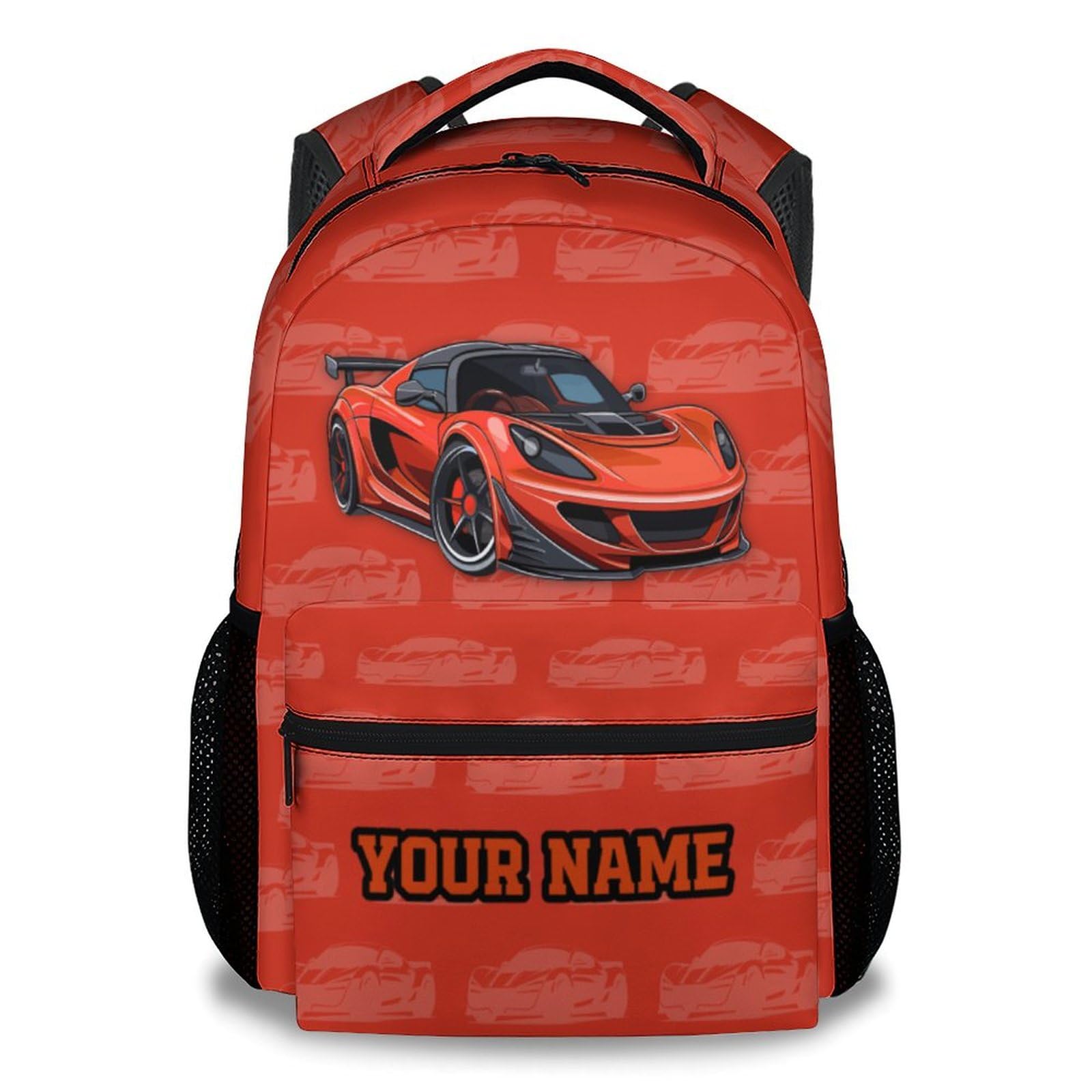 XaocNyx Kids Backpack for Boys, 17 Inch Custom Racing Car Backpacks for Kids, Personalization Cute Car Bookbag for School Travel