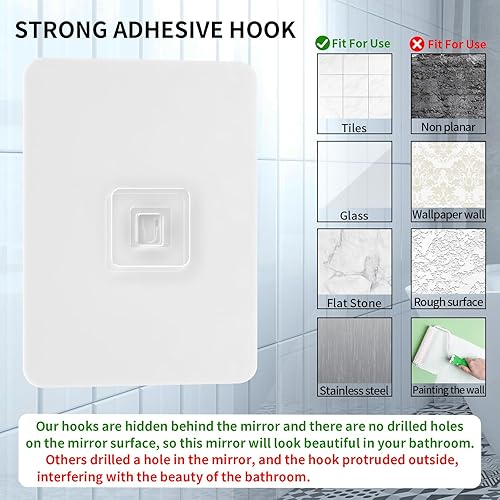 Miniatura 7 de EUAIAJ Espejo de ducha sin niebla para afeitar, grande (10.2 x 7.8 pulgadas), espejo antivaho inastillable y sin perforaciones, espejo de afeitado