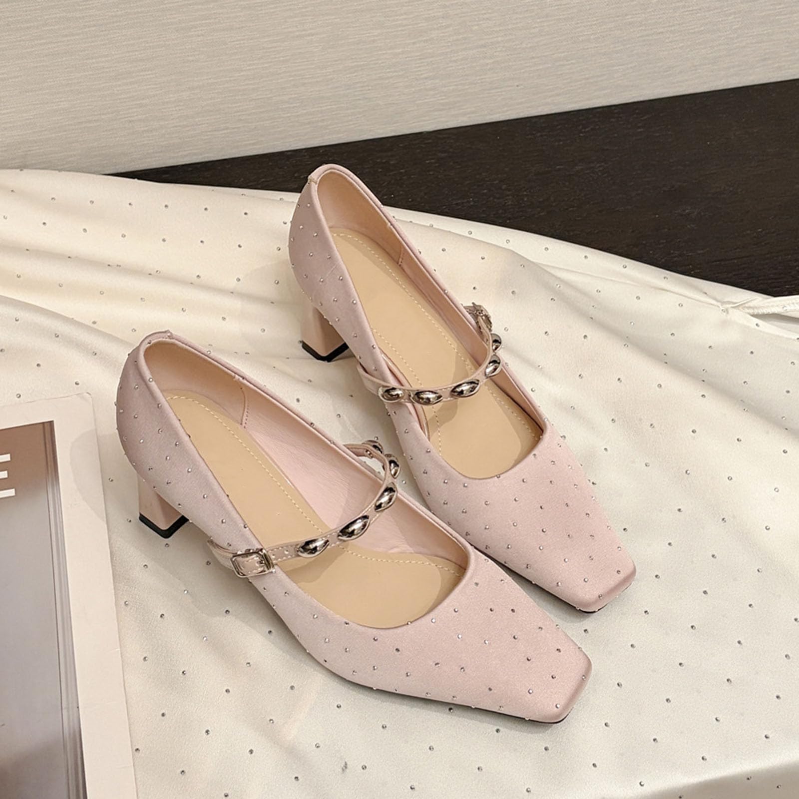 Zapatos de tacón Alto de Mujer Strass Cinta Ajustable 6CM Fiestas y Bodas