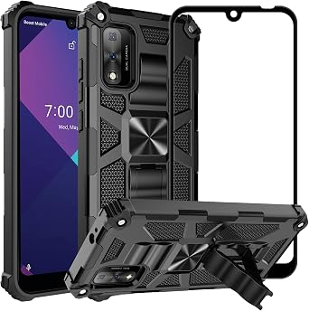 Ailiber متوافق مع Wiko Ride 3 Case، Wiko U614AS Case مع حامي الشاشة الزجاج المقسى، لحامل السيارة المغناطيسي، حامل مسند، غطاء واقي مقاوم للصدمات لـ Wiko Ride 3-Black