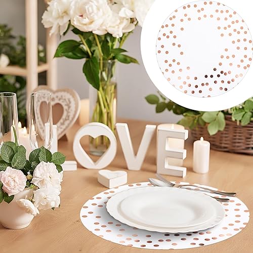 Miniatura 4 de Crtiin 50 manteles desechables de papel con lunares color oro rosa de 12 pulgadas para fiesta de cumpleaños, reunión, hogar, boda, banquetes,