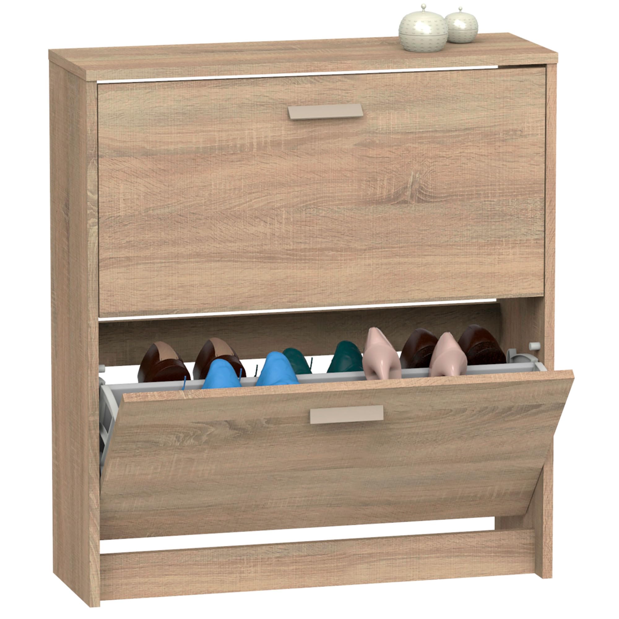 briebe Zapatero Entrada Recibidor, Mueble Auxiliar Estrecho de Madera para Zapatos, 2 Puertas, 82x74x25 cm (Alto x Ancho x Profundo), 12 Pares Aproximadamente, Nova (Roble Cambrian)