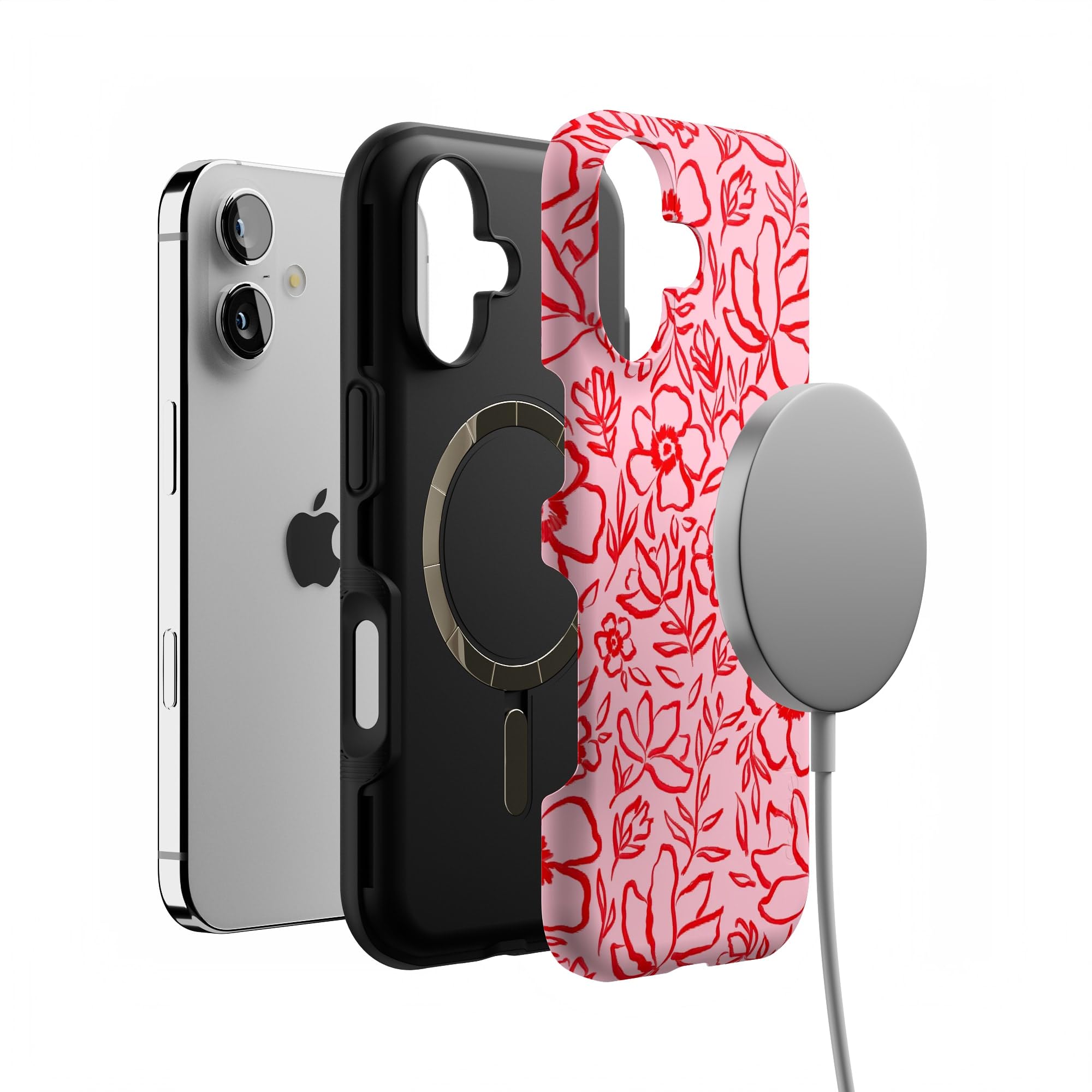 Casely Coque pour iPhone 17 | Blush Garden | Gribouillage Floral | Design de Protection Audacieux | Compatible avec MagSafe