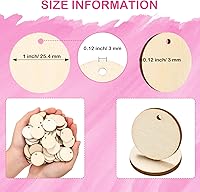 Vista 3 de 100 piezas de discos de madera redondos sin terminar con orificios para manualidades, discos de madera circulares en blanco para bricolaje, cortes