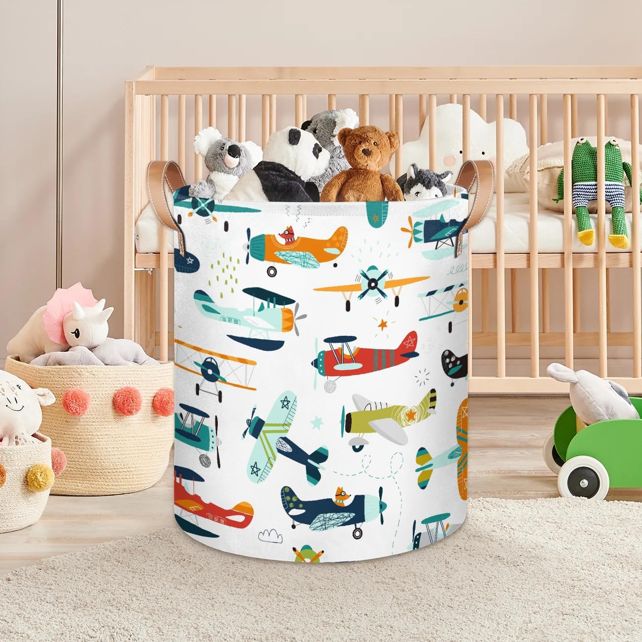 Fox Airplane Large Laundry Basket - Funny Animal Kids Laundry Hamper with Handles - Collapsible Dirty Clothes Organizer Boys Toy Storage Bin Nursery Hamper for Bedroom Bathroom Decor