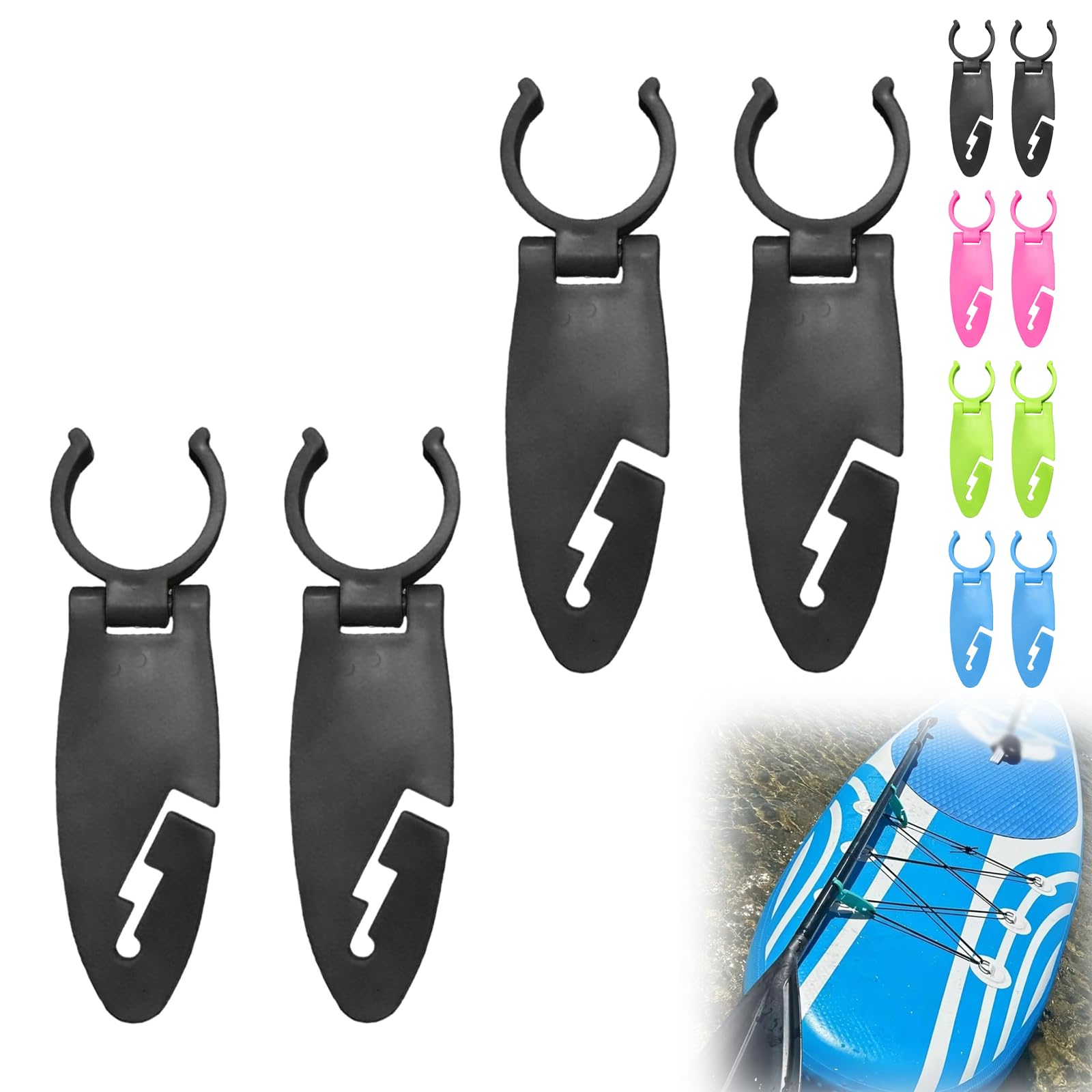 4 Pcs Paddle Board Clips Holder for Various Kayak, Universal Paddle Clips, Kayak Paddle Holder Storage Mount, Quick Snap-On Retainer Clamps Accessories (Black)
