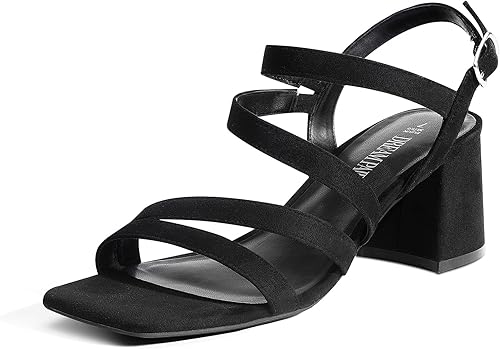DREAM PAIRS Sandalias de tacón grueso con tiras para mujer, sandalias de tacón bajo y puntera abierta, zapatos de fiesta
