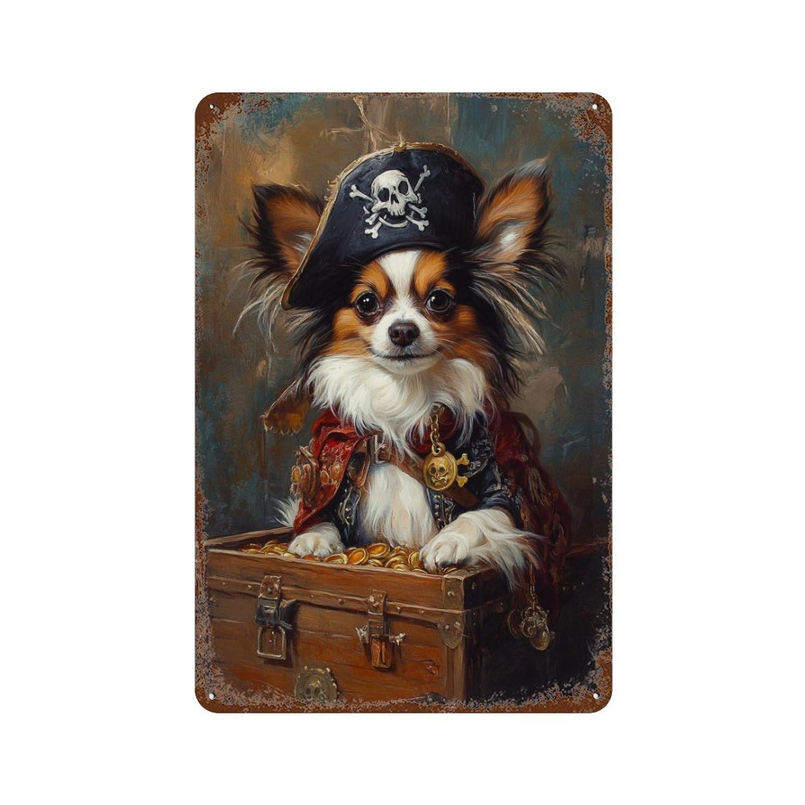 Garage Style Pirate Dog Treasure Chest-83 Aged Metal Wall Plaque 11.8"x7.9", Novelty Wall Decor for Bar And Workshop